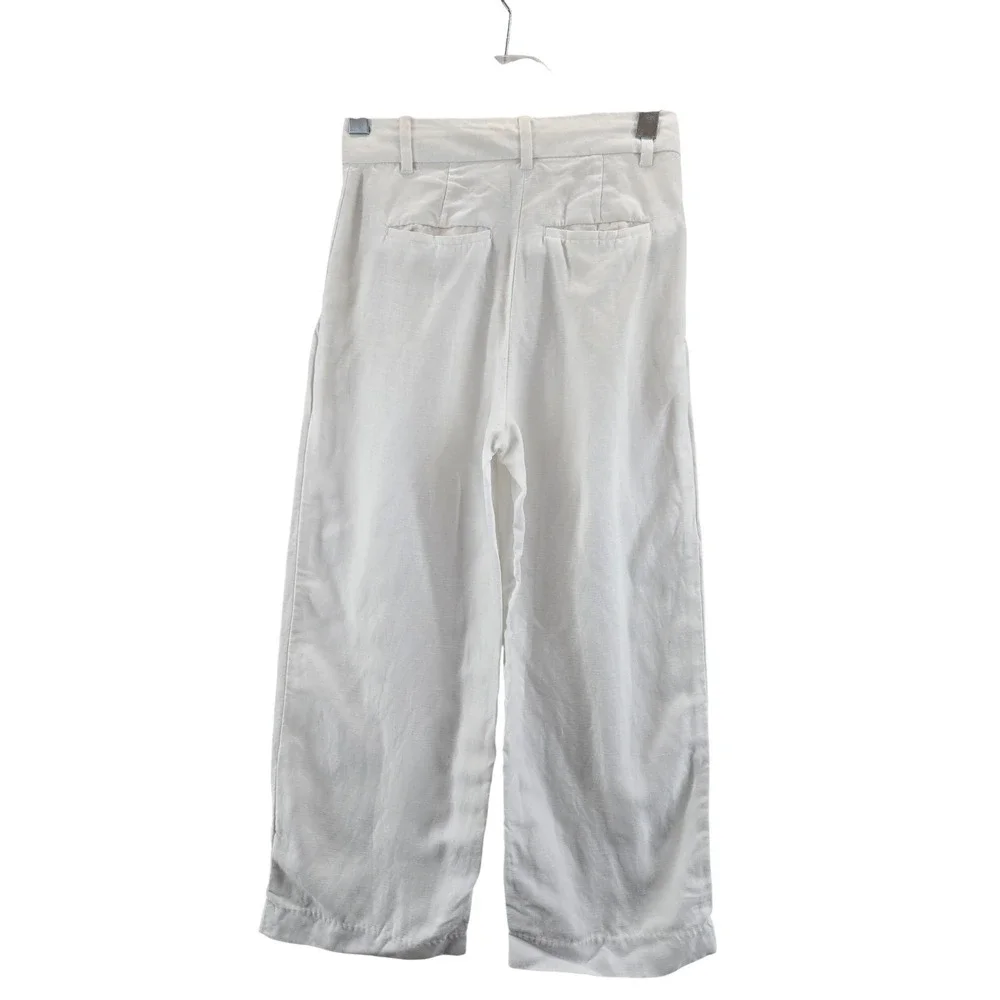 Wilfred Effortless Pant White‎ Linen Tencel Wide Leg Cropped Trousers Size 2